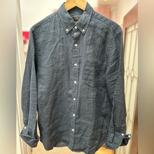 Jcrew Blue Linen Shirt with Button Down Collar